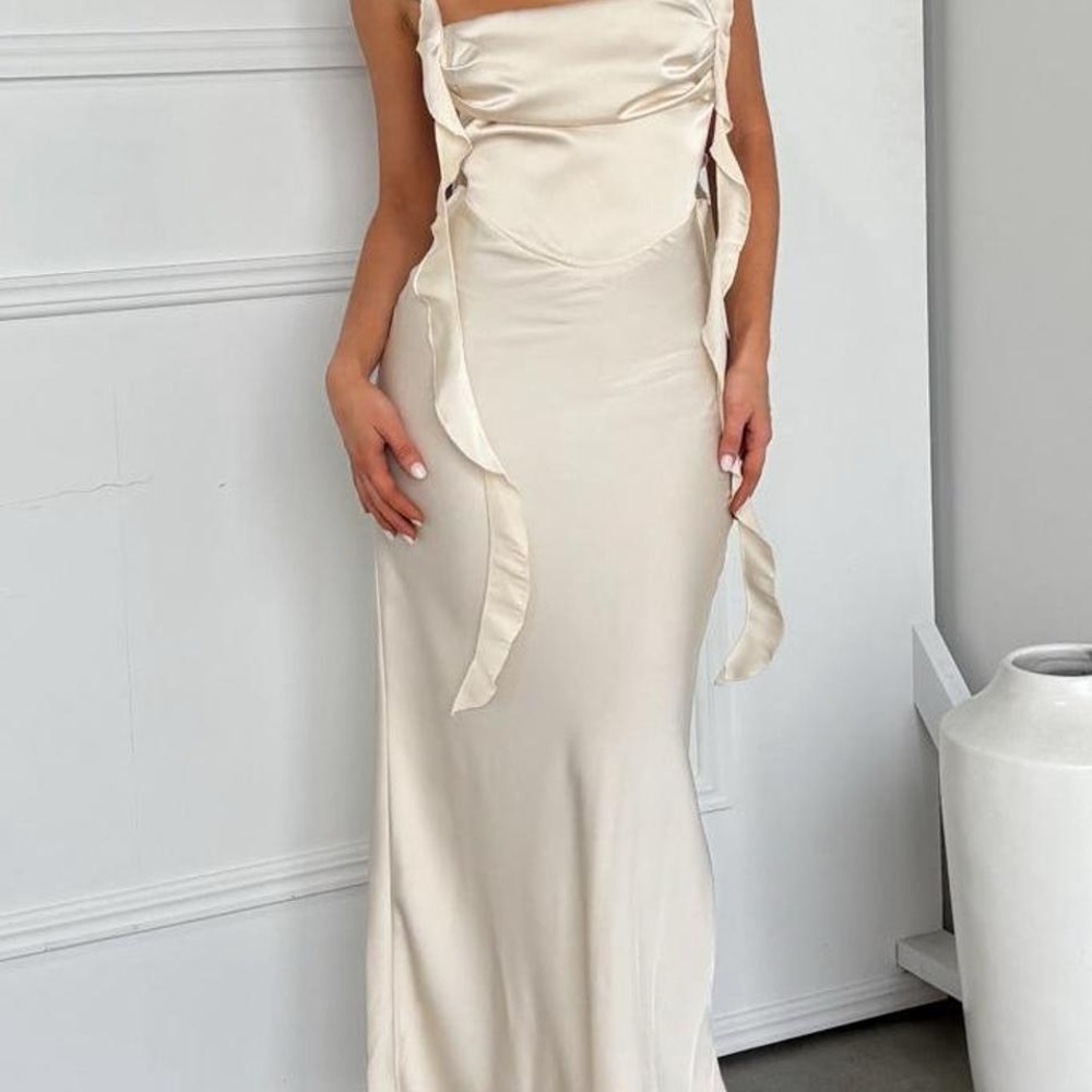 Cream Slip Dress with Spaghetti Straps for Weddings
